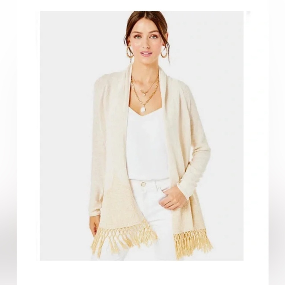 Lilly Pulitzer Cream Tatem Fringe Cardigan boho